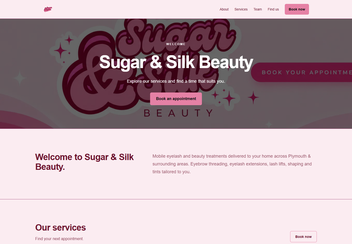 Sugar & Silk Beauty's Bookahead website displayed on desktop
